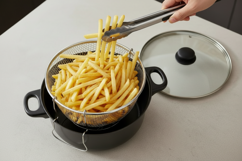 Cookinglife Fritierpfanne mit Korb und Glasdeckel - Bräter Ø 26 cm