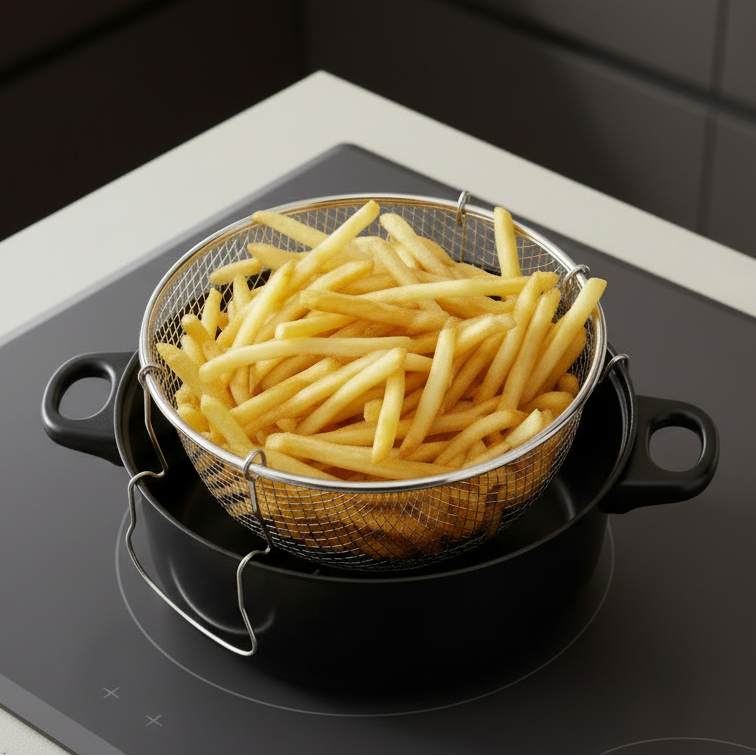 Cookinglife Fritierpfanne mit Korb und Glasdeckel - Bräter Ø 26 cm