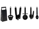 Cookinglife Kochgeschirr Set Schwarz - 6-teilig - Turmreibe, Knoblauchpresse, Dosenöffner, Pizzaschneider, Käseschneider & Eiskelle