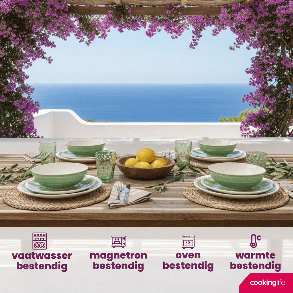 Cookinglife Geschirrset Ocean Green 12-teiliges / 4 Personen - 4 Speiseteller, 4 Frühstücksteller und 4 Schüsseln