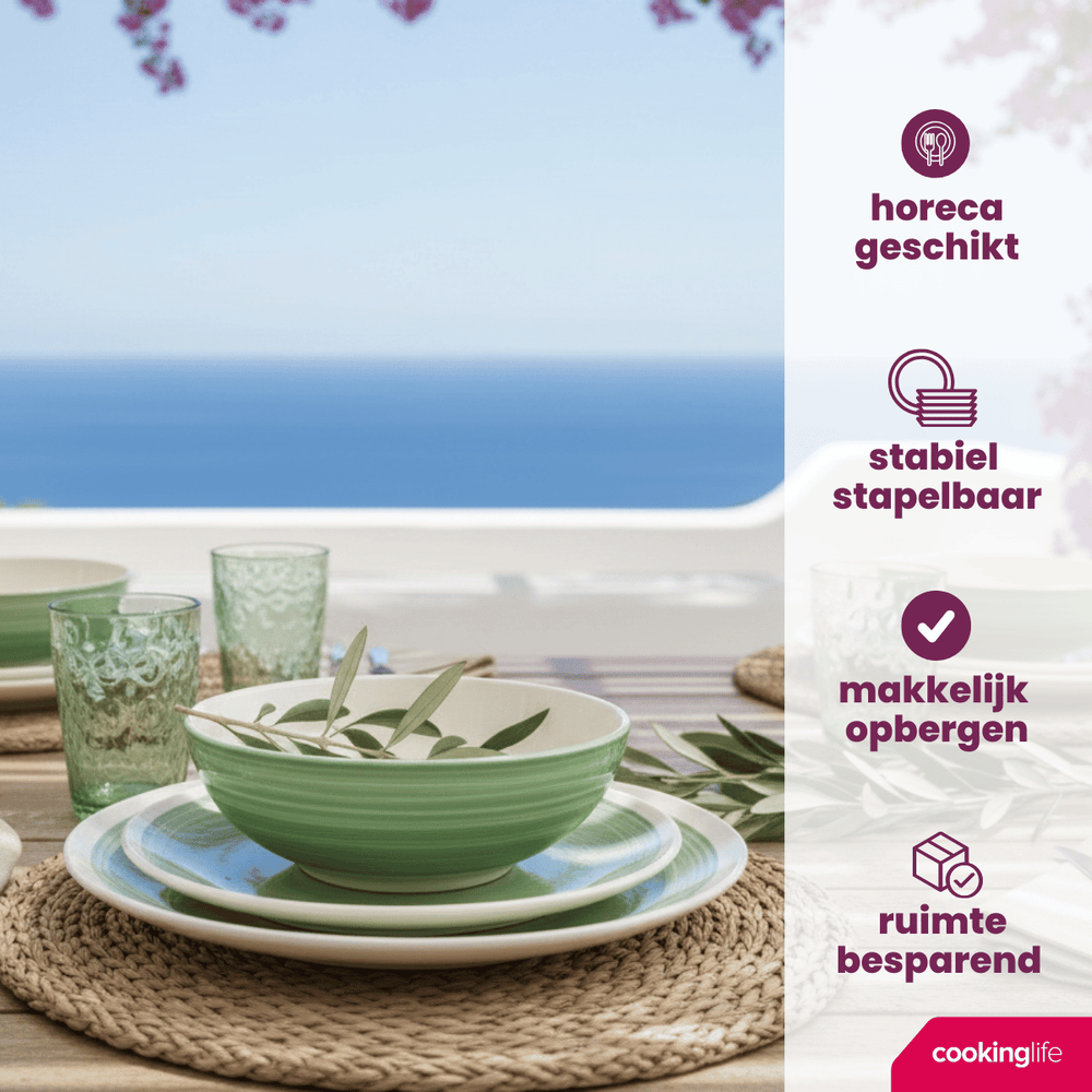 Cookinglife Geschirrset Ocean Green 12-teiliges / 4 Personen - 4 Speiseteller, 4 Frühstücksteller und 4 Schüsseln