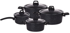 Cookinglife Topfset Black Speckle 4-teilig - Aluminium - Kochtopf ø 20, 22, 24 cm & Stielkasserolle ø 18 cm - Geeignet für alle Wärmequellen - Standard-Antihaftbeschichtung
