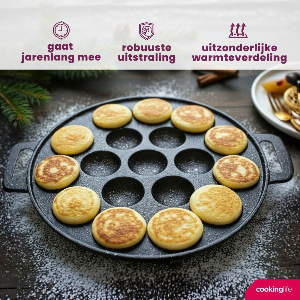 Cookinglife Poffertjes-Pfanne – Gusseisen – ø 24 cm – 19 Poffertjes