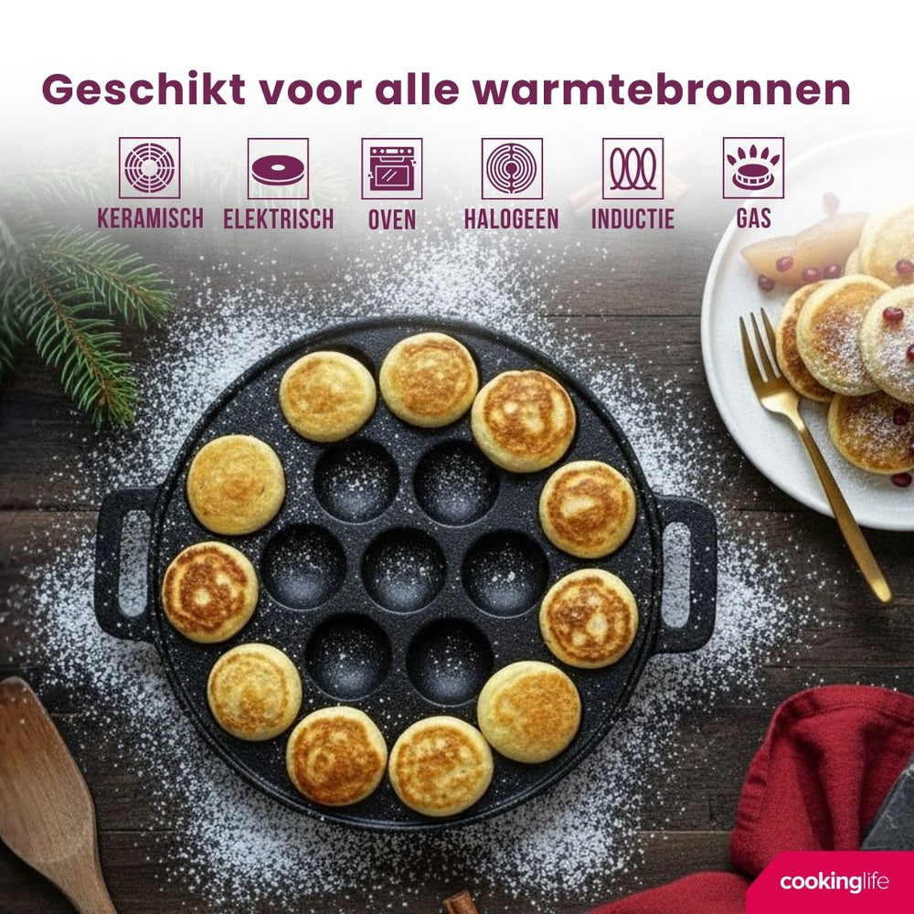 Cookinglife Poffertjes-Pfanne – Gusseisen – ø 24 cm – 19 Poffertjes