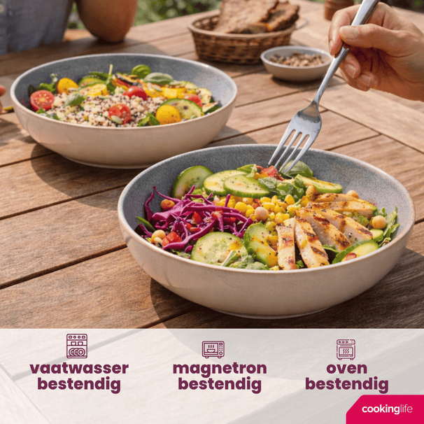 Cookinglife Tiefe Teller / Pastateller Serene Blue Ø 23 cm – Steingut – 4 Stück