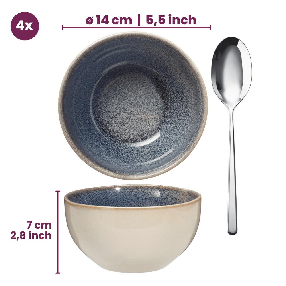 Cookinglife Suppenschüsseln / Schüsseln Serene Blue ø 14 cm - Steingut - 4 Stück