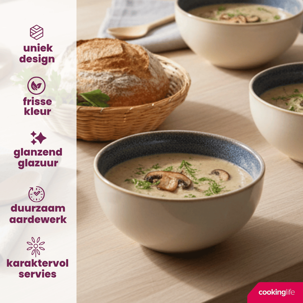 Cookinglife Suppenschüsseln / Schüsseln Serene Blue ø 14 cm - Steingut - 4 Stück