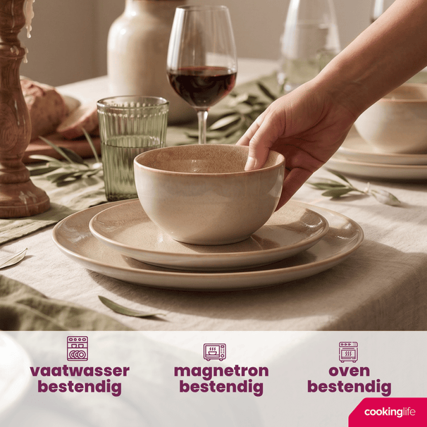 Cookinglife Serene Sand 12-teiliges Geschirrset / 4 Personen - 4 Speiseteller, 4 Frühstücksteller und 4 Schüsseln