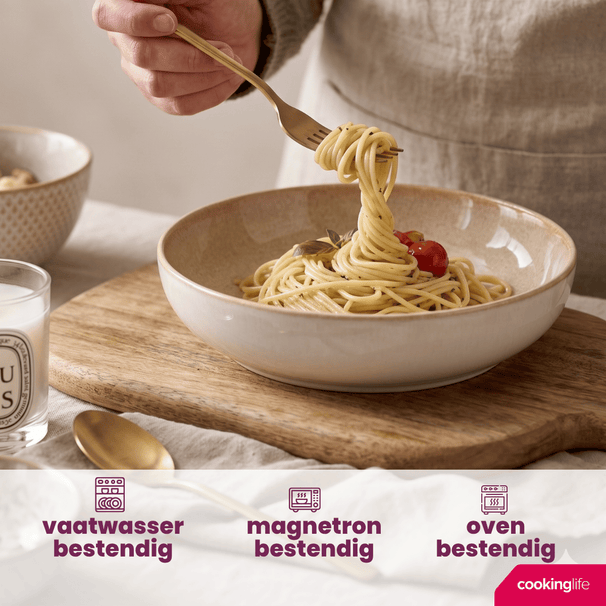 Cookinglife Tiefe Teller / Pastateller Serene Sand ø 23 cm - Steingut - 4er-Set
