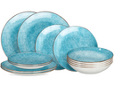 Cookinglife Geschirrset Tela Blau Porzellan 12-teilig / 4 Personen - 4 Speiseteller, 4 Frühstücksteller und 4 tiefe Teller