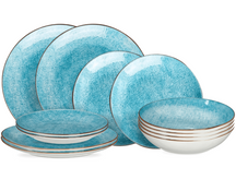 Cookinglife Geschirrset Tela Blau Porzellan 12-teilig / 4 Personen - 4 Speiseteller, 4 Frühstücksteller und 4 tiefe Teller