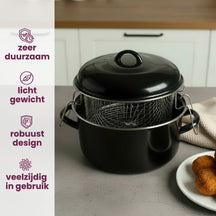 Cookinglife Emaille Oliebollenpfanne / Fritteuse - Bräter - mit Mand - Kochen - ø 24 cm