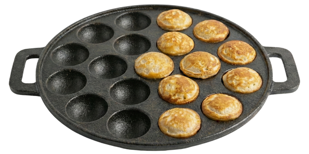 Cookinglife Poffertjespfanne Gusseisen Ø 24 cm – 19 Poffertjes – ohne Antihaftbeschichtung – geeignet für alle Wärmequellen