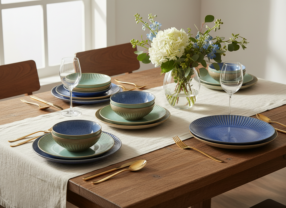 Cookinglife Geschirrset Aqua Maris 18-teilig / 6 Personen - 6 Speiseteller, 6 Frühstücksteller und 6 Schalen