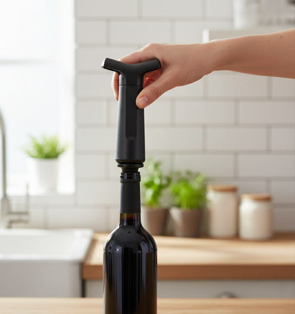 Cookinglife Wein Vakuumpumpe mit 2 Flaschenverschlüssen Schwarz