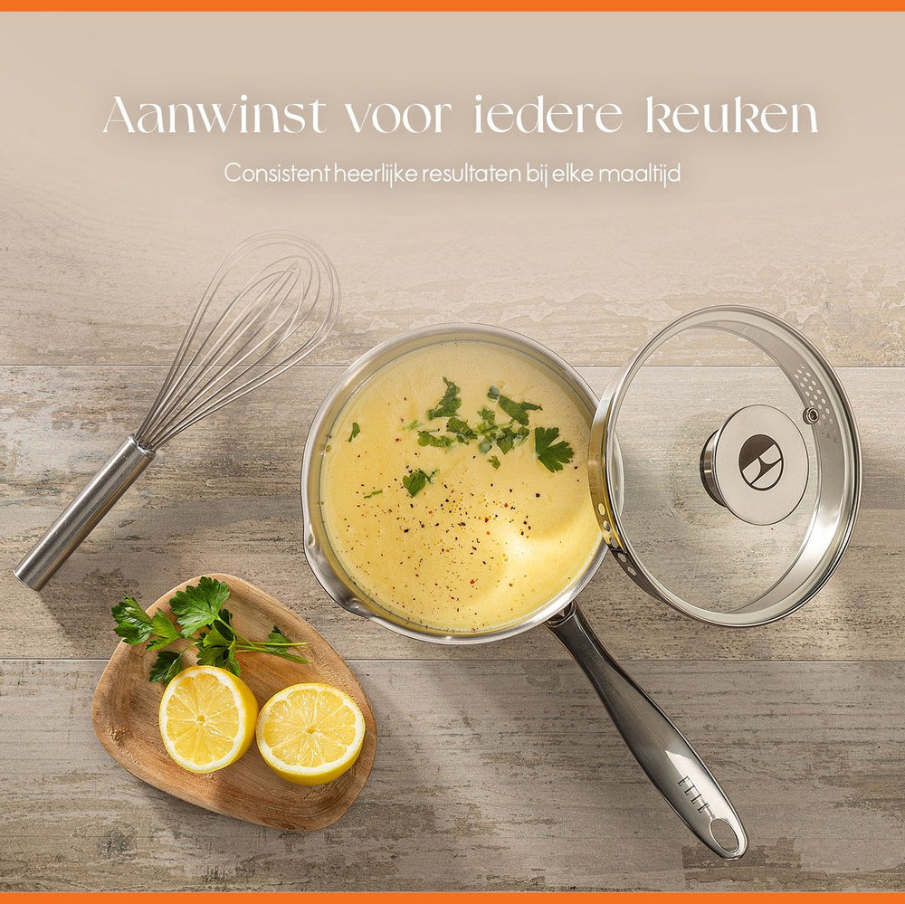 ELLE Gourmet Classique Steelpan met Deksel - Ø 16cm  - Zonder anti-aanbaklaag - RVS