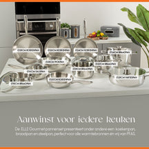 ELLE Gourmet Classique Wokpan met bijbehorende deksel- Ø 28 cm  - Zonder anti-aanbaklaag  - RVS