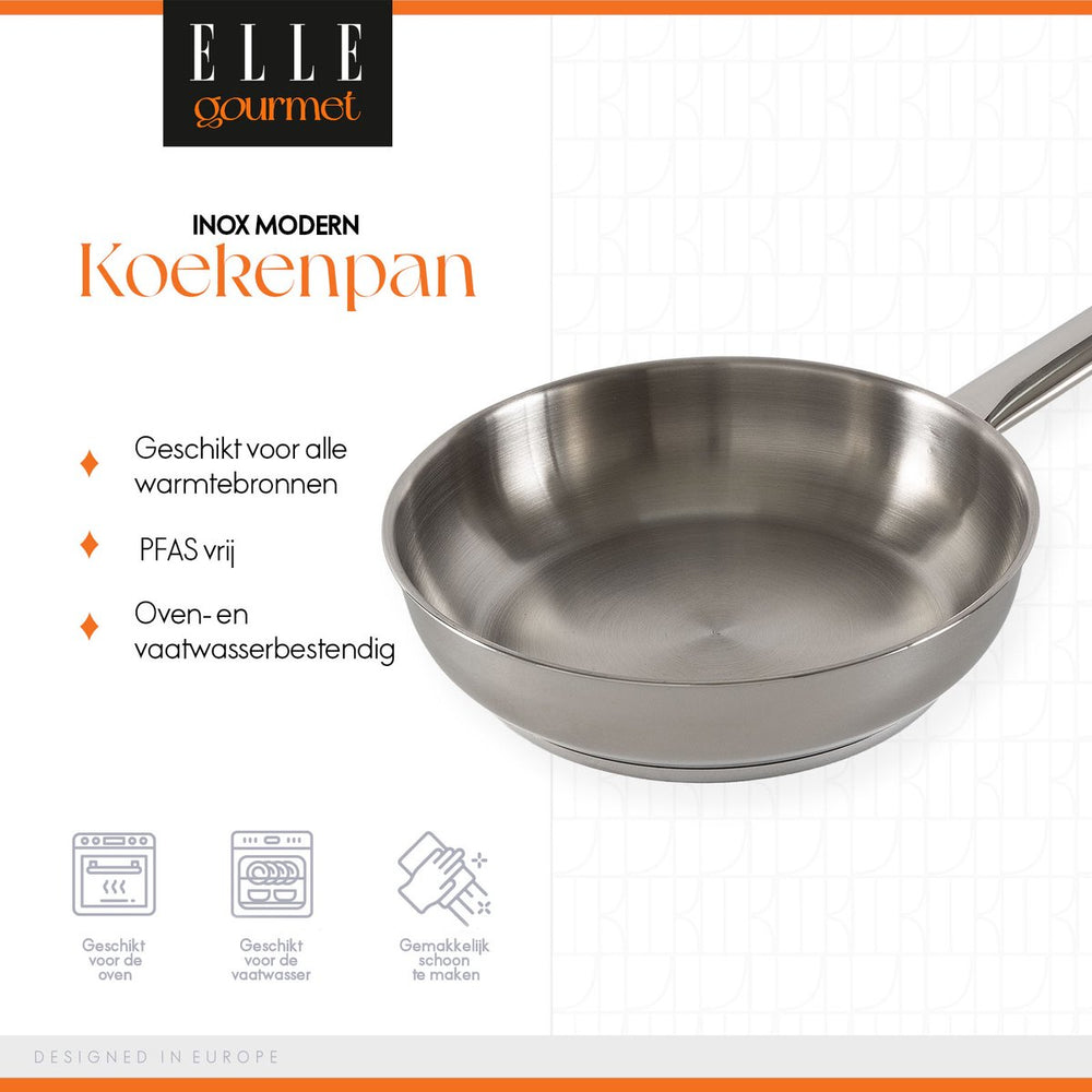 ELLE Gourmet Moderne Koekenpan - Ø 20 cm  - Zonder anti-aanbaklaag - RVS