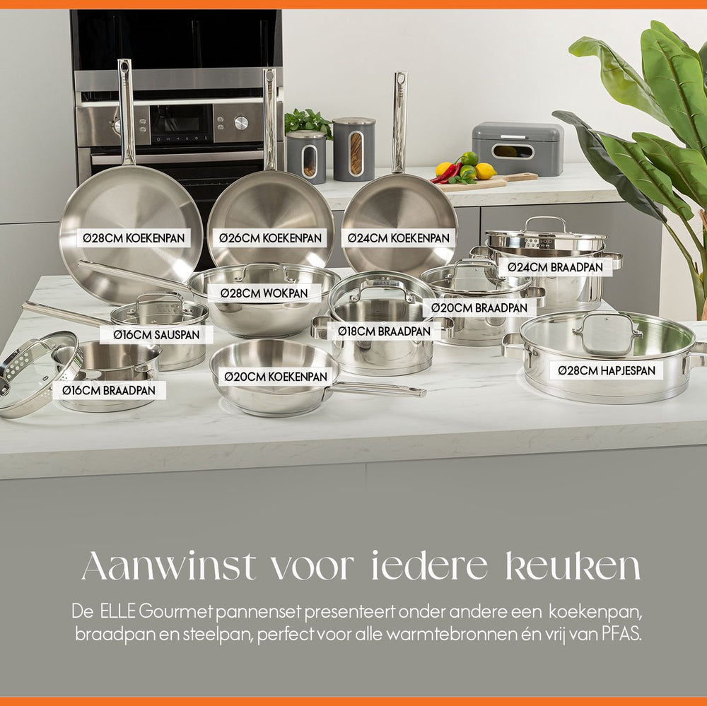 ELLE Gourmet Moderne Koekenpan - Ø 28 cm - Zonder anti-aanbaklaag - Zonder anti-aanbaklaag  - RVS