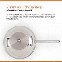 ELLE Gourmet Moderne Wokpan met Deksel - Ø 28 cm  - Zonder anti-aanbaklaag - RVS