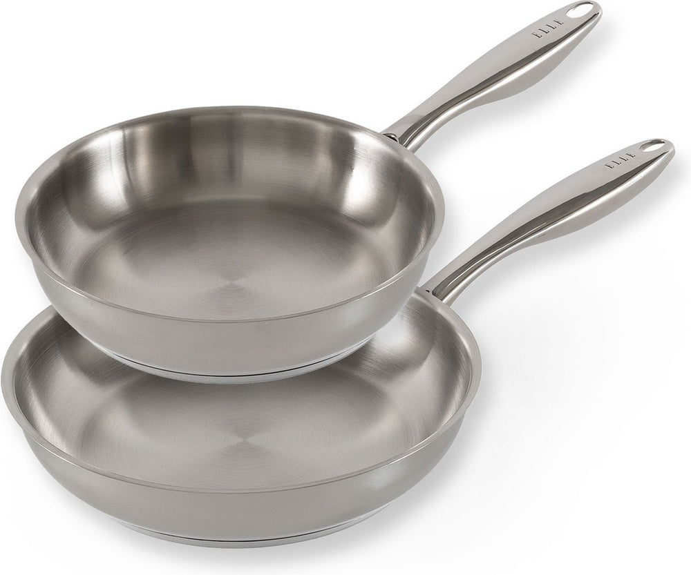 ELLE Gourmet Classique Bratpfannenset – Ø 24 &amp; 28 cm – Ohne Antihaftbeschichtung – Edelstahl