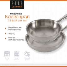 ELLE Gourmet Classique Bratpfannenset – Ø 24 &amp; 28 cm – Ohne Antihaftbeschichtung – Edelstahl