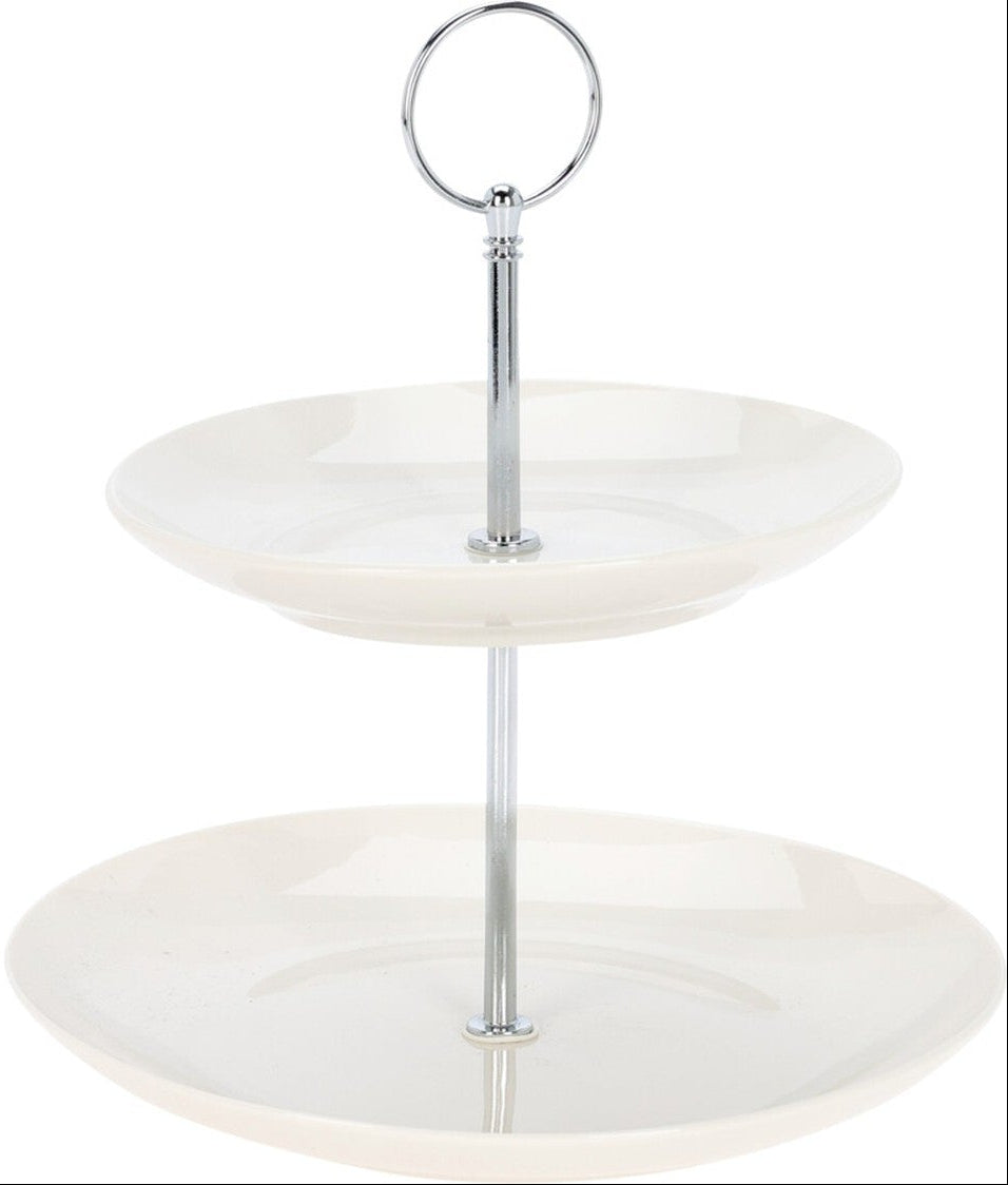 Cookinglife Porzellan-Etagere, 2-stöckig, Ø 17 & 21 cm – Servierturm für Vorspeisen und Desserts