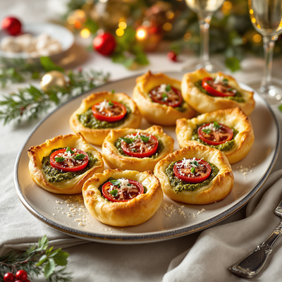 Blätterteig-Snacks mit Pesto und Tomate