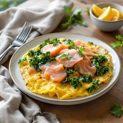 Omelett mit Grünkohl und Lachs