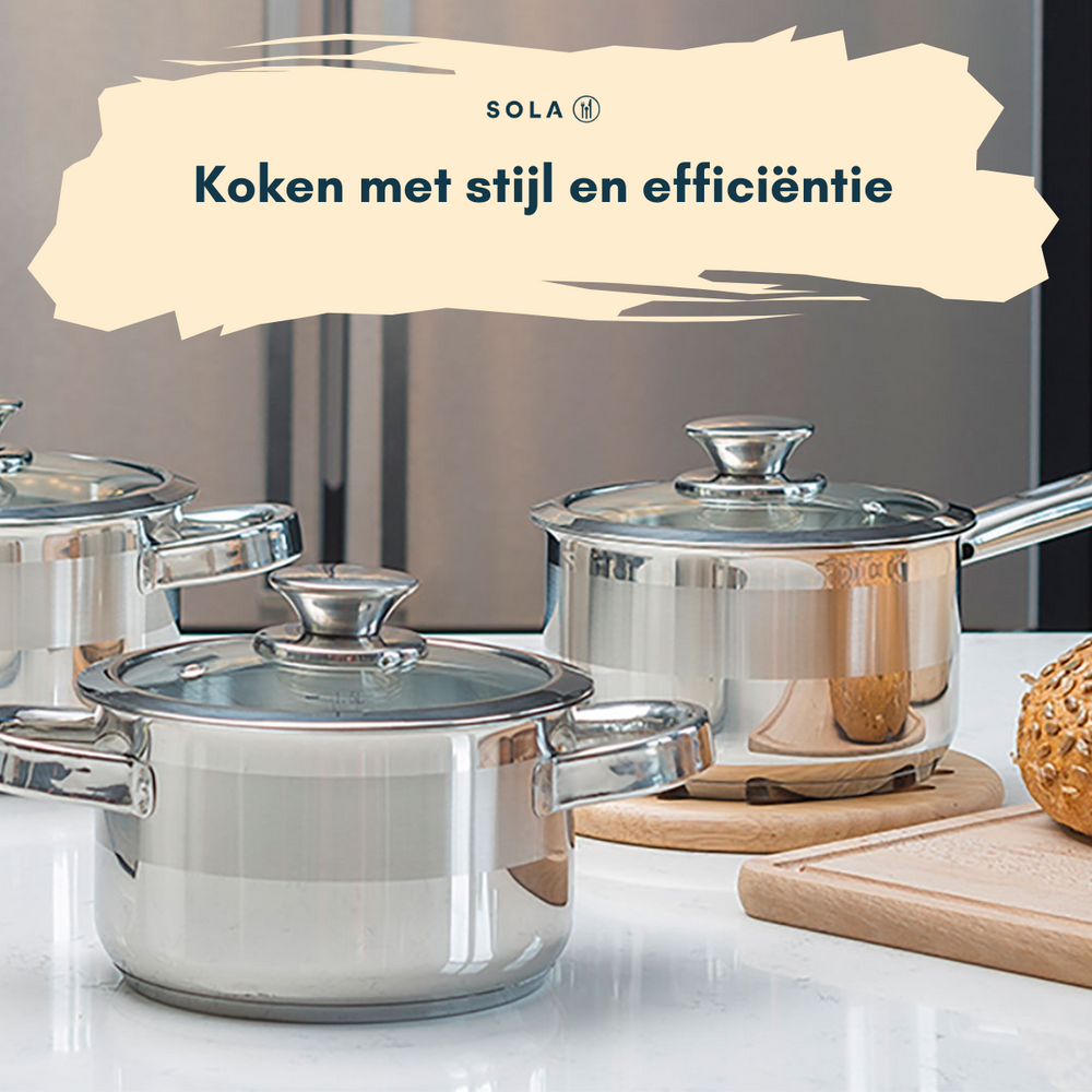 Sola Furore Pfannenset – Edelstahl – Stieltopf ø 16, 18, 20 cm &amp; Stielkasserolle ø 16 cm – Induktionsgeeignet – 4-teilig