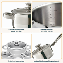 Sola Furore Pfannenset – Edelstahl – Stieltopf ø 16, 18, 20 cm &amp; Stielkasserolle ø 16 cm – Induktionsgeeignet – 4-teilig