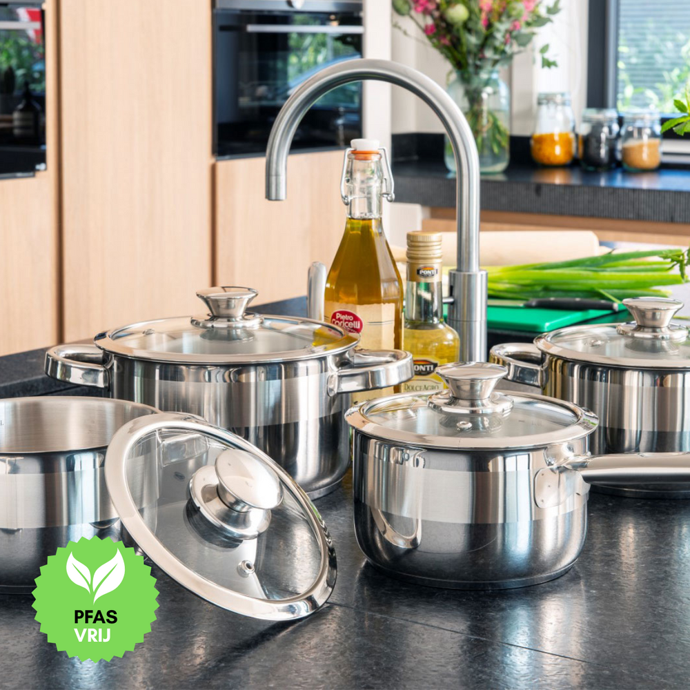 Sola Furore Pfannenset – Edelstahl – Stieltopf ø 16, 18, 20 cm &amp; Stielkasserolle ø 16 cm – Induktionsgeeignet – 4-teilig