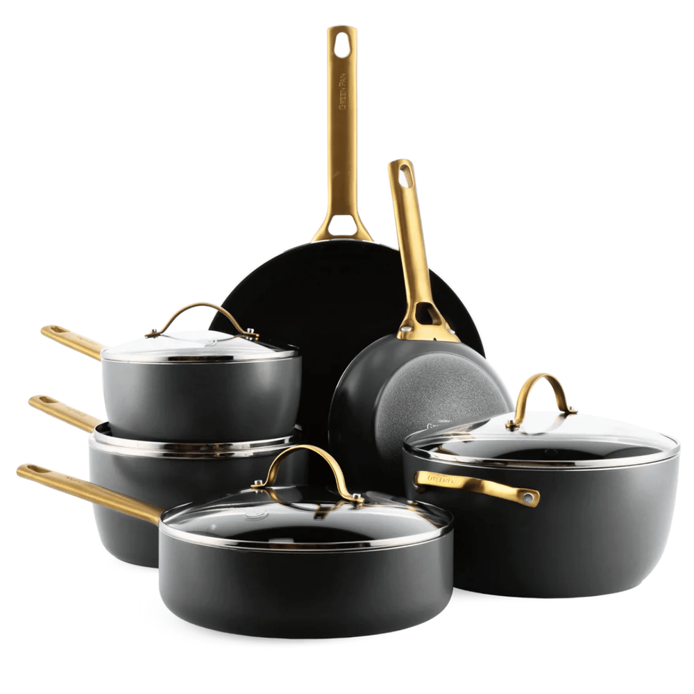 GreenPan Topfset Padova Reserve Schwarz 6-teilig - Keramische Antihaftbeschichtung - Kochtopf Ø 24 cm, Stieltopf Ø 18, 20 cm, Bratpfanne Ø 20, 28 cm & Schmorpfanne Ø 24 cm