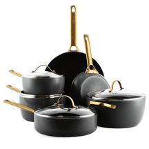 GreenPan Topfset Padova Reserve Schwarz 6-teilig - Keramische Antihaftbeschichtung - Kochtopf Ø 24 cm, Stieltopf Ø 18, 20 cm, Bratpfanne Ø 20, 28 cm & Schmorpfanne Ø 24 cm