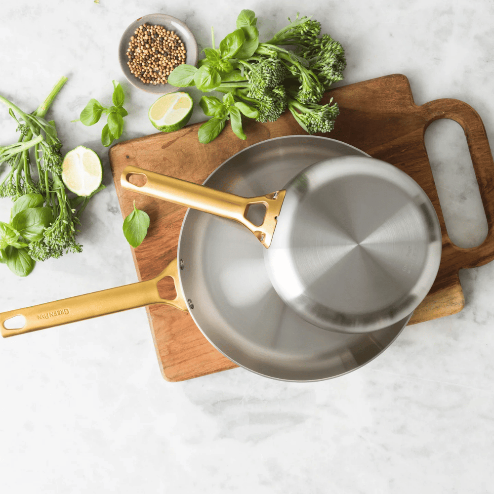 GreenPan Topfset Padova Reserve 5-teilig - Triply Edelstahl - Kochtöpfe ø 20, 24 cm, Stieltopf ø 18 cm & Bratpfanne ø 20 & 28 cm