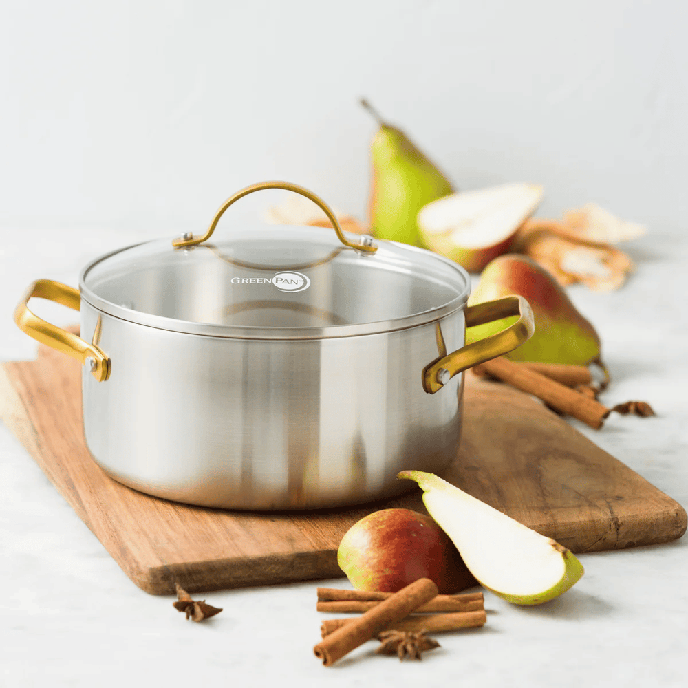 GreenPan Topfset Padova Reserve 5-teilig - Triply Edelstahl - Kochtöpfe ø 20, 24 cm, Stieltopf ø 18 cm & Bratpfanne ø 20 & 28 cm