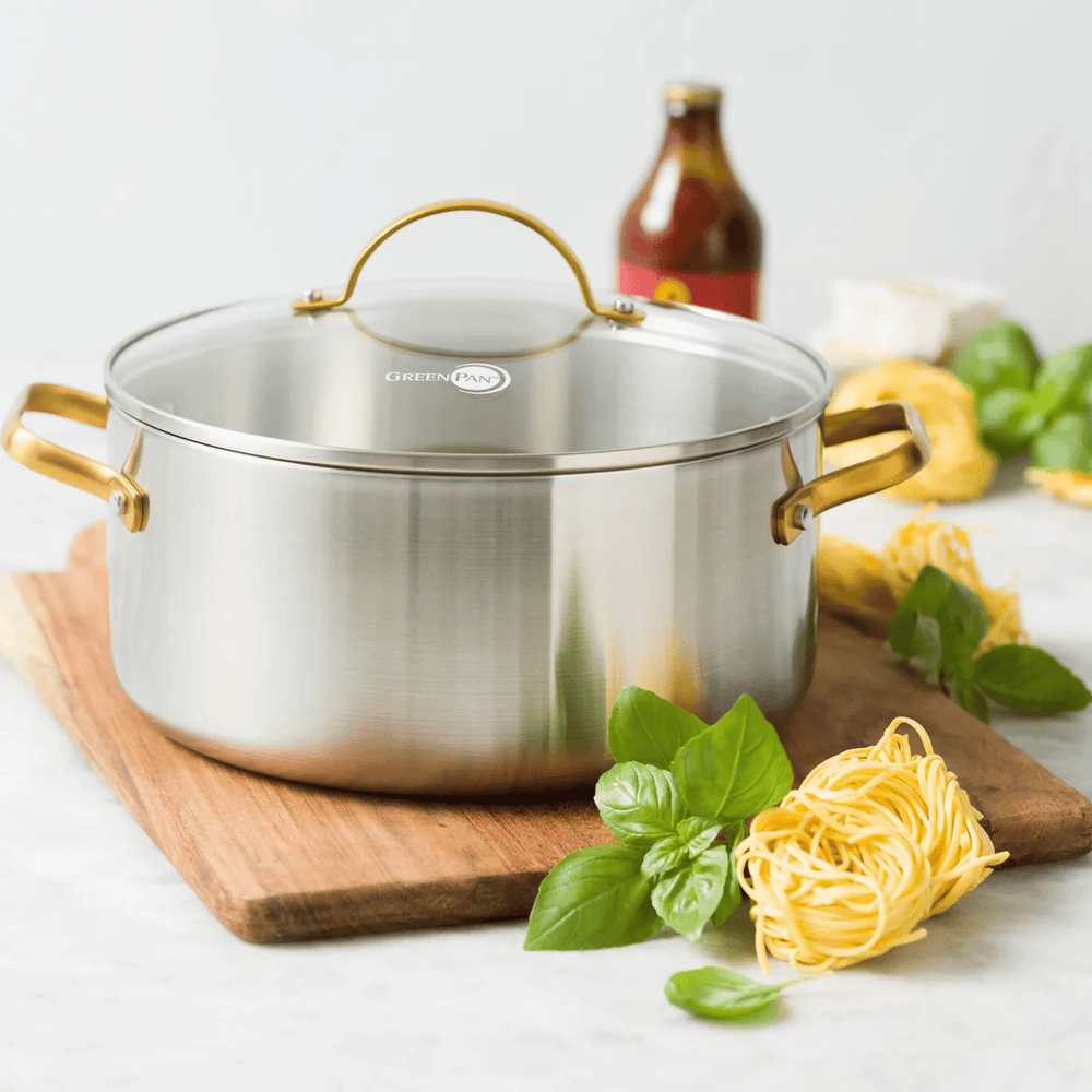 GreenPan Topfset Padova Reserve 5-teilig - Triply Edelstahl - Kochtöpfe ø 20, 24 cm, Stieltopf ø 18 cm & Bratpfanne ø 20 & 28 cm