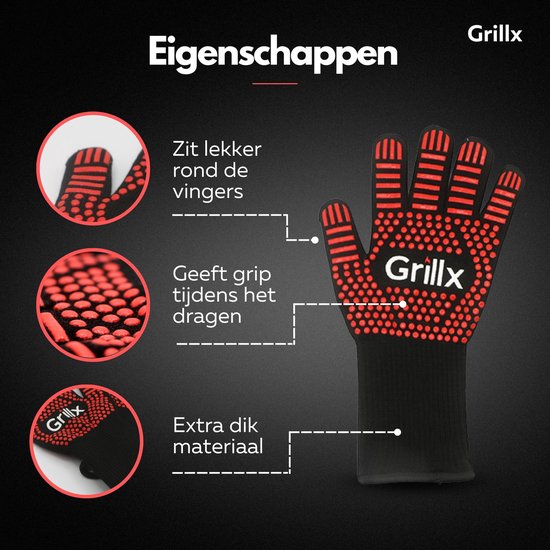 GrillX BBQ Handschuhe - Ofenhandschuhe - Extra Grip - 2 Stück