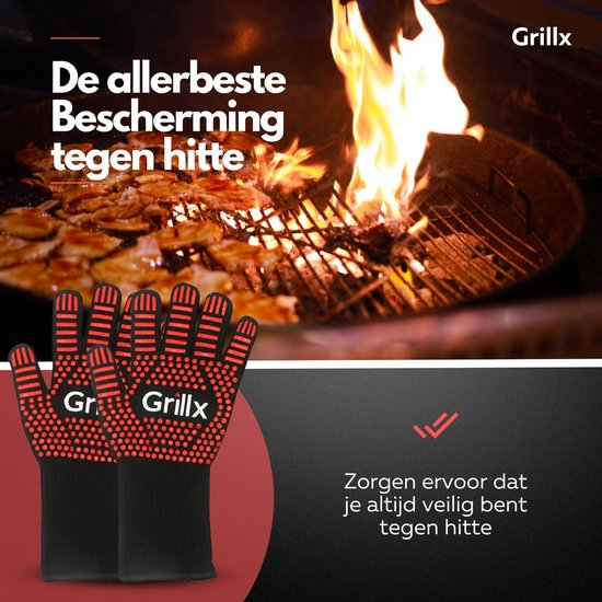 GrillX BBQ Handschuhe - Ofenhandschuhe - Extra Grip - 2 Stück