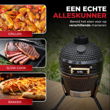 GrillX Kamado 13 Zoll - inklusive Abdeckhaube - Barbecue Egg - Holzkohlegrill - Schwarz - Ø 27 cm