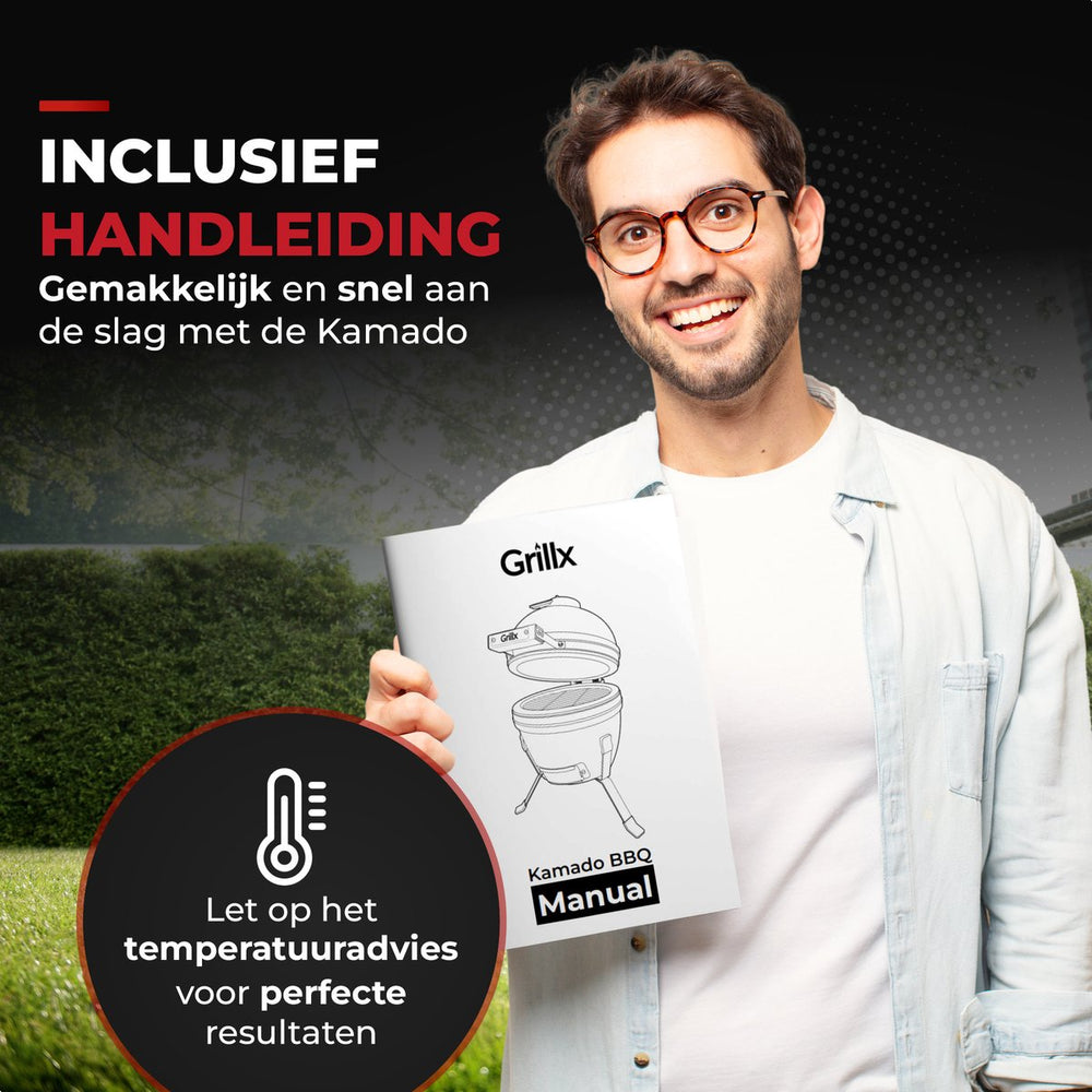 GrillX Kamado 13 Zoll - inklusive Abdeckhaube - Barbecue Egg - Holzkohlegrill - Schwarz - Ø 27 cm