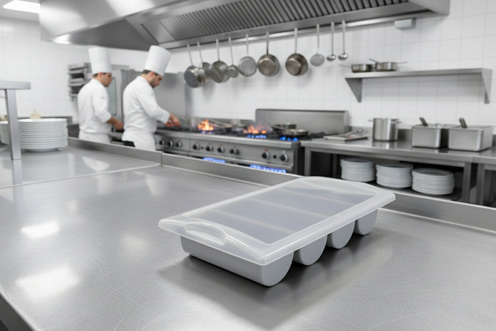 Hendi Besteckkasten, 4 Fächer, GN 1/1 + Deckel – Grau