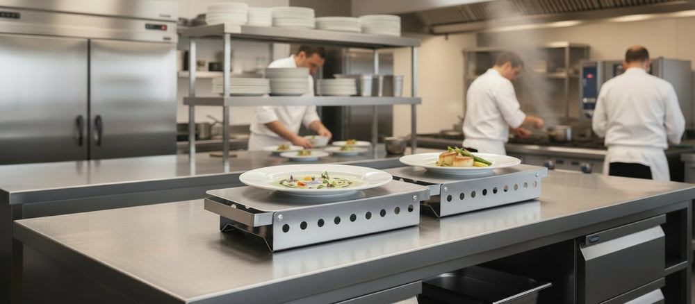 Hendi Tellerwärmer mit 2 Kerzenhaltern – Edelstahl – 33 x 18 x 6.5 cm