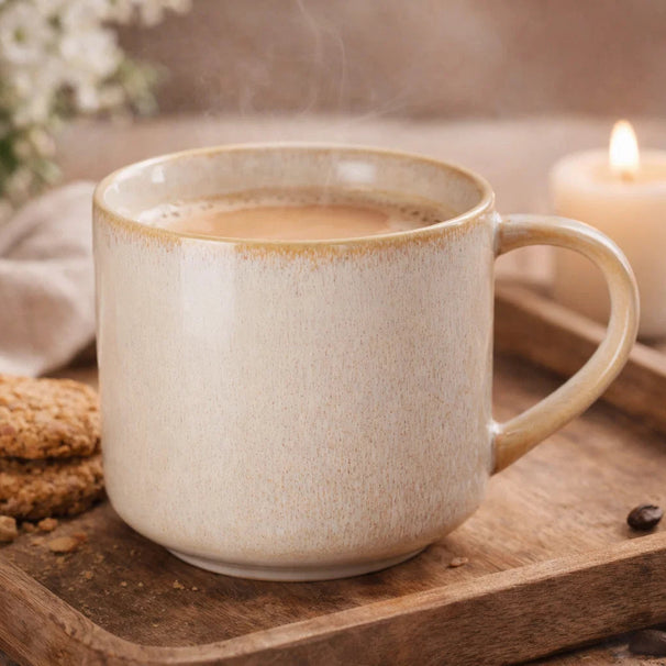 Cookinglife Kaffeetassen Serene Sand 330 ml – Steingut – 4 Stück