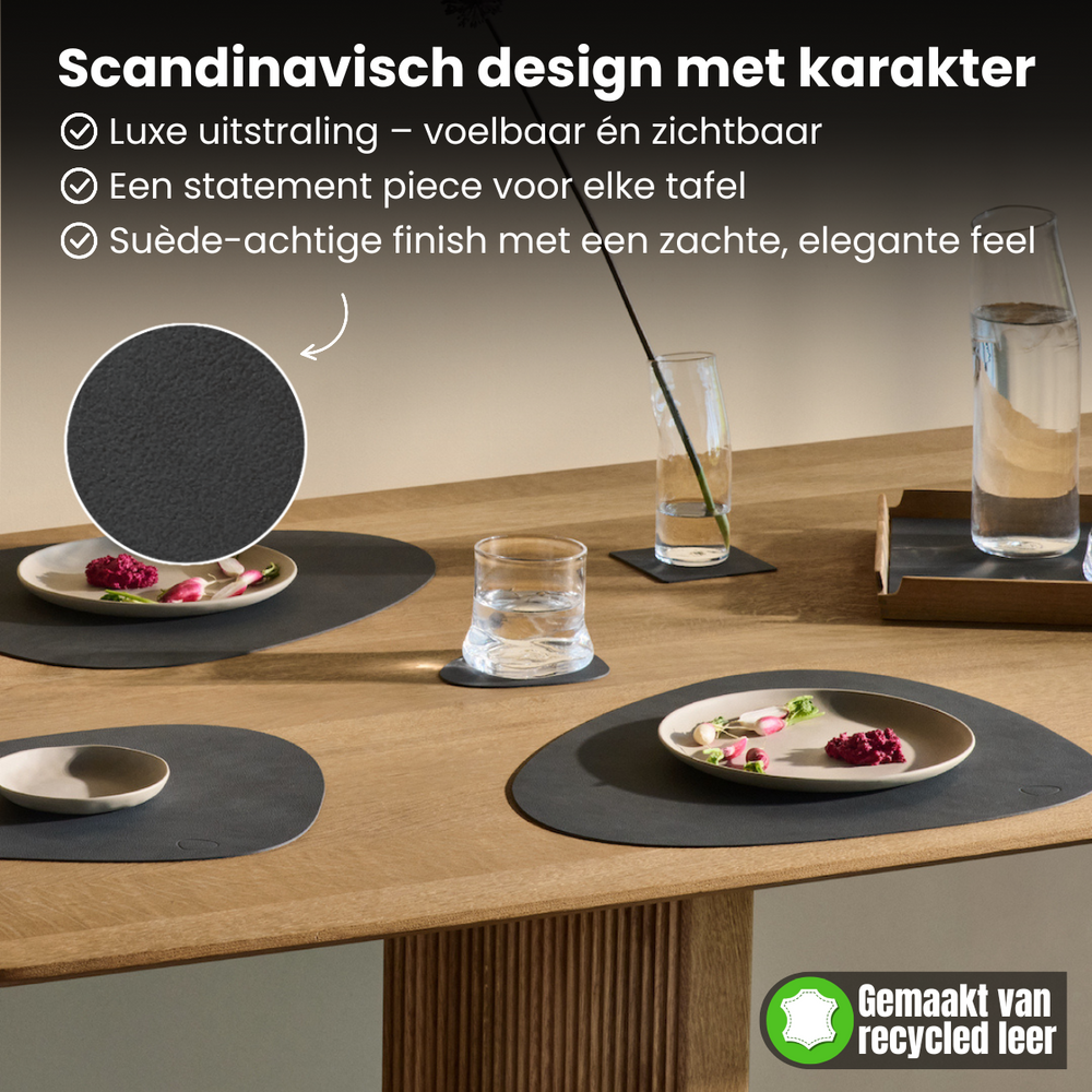 LIND DNA Tischsets Nupo - Leder - Flintgrau - Curved - 44 x 37 cm - 2 Stück