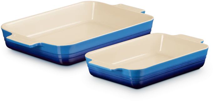 Le Creuset Auflaufformen Classic, 2er-Set, rechteckig, 25/32 cm, Azurblau