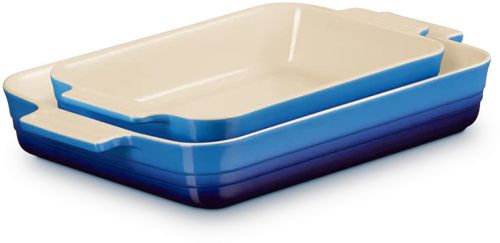 Le Creuset Auflaufformen Classic, 2er-Set, rechteckig, 25/32 cm, Azurblau