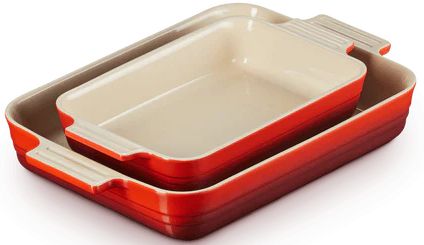 Le Creuset Auflaufformen Classic, 2er-Set, rechteckig, 25/32 cm, Kirschstab