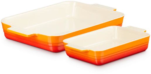 Le Creuset Auflaufformen Classic, 2er-Set, rechteckig, 25/32 cm, Orange-Rot