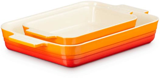 Le Creuset Auflaufformen Classic, 2er-Set, rechteckig, 25/32 cm, Orange-Rot